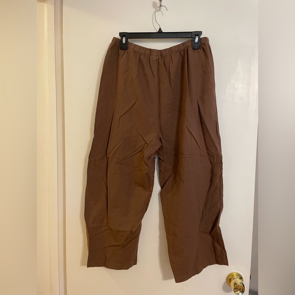 Hot Cotton brown cropped cotton/linen pants size L petite